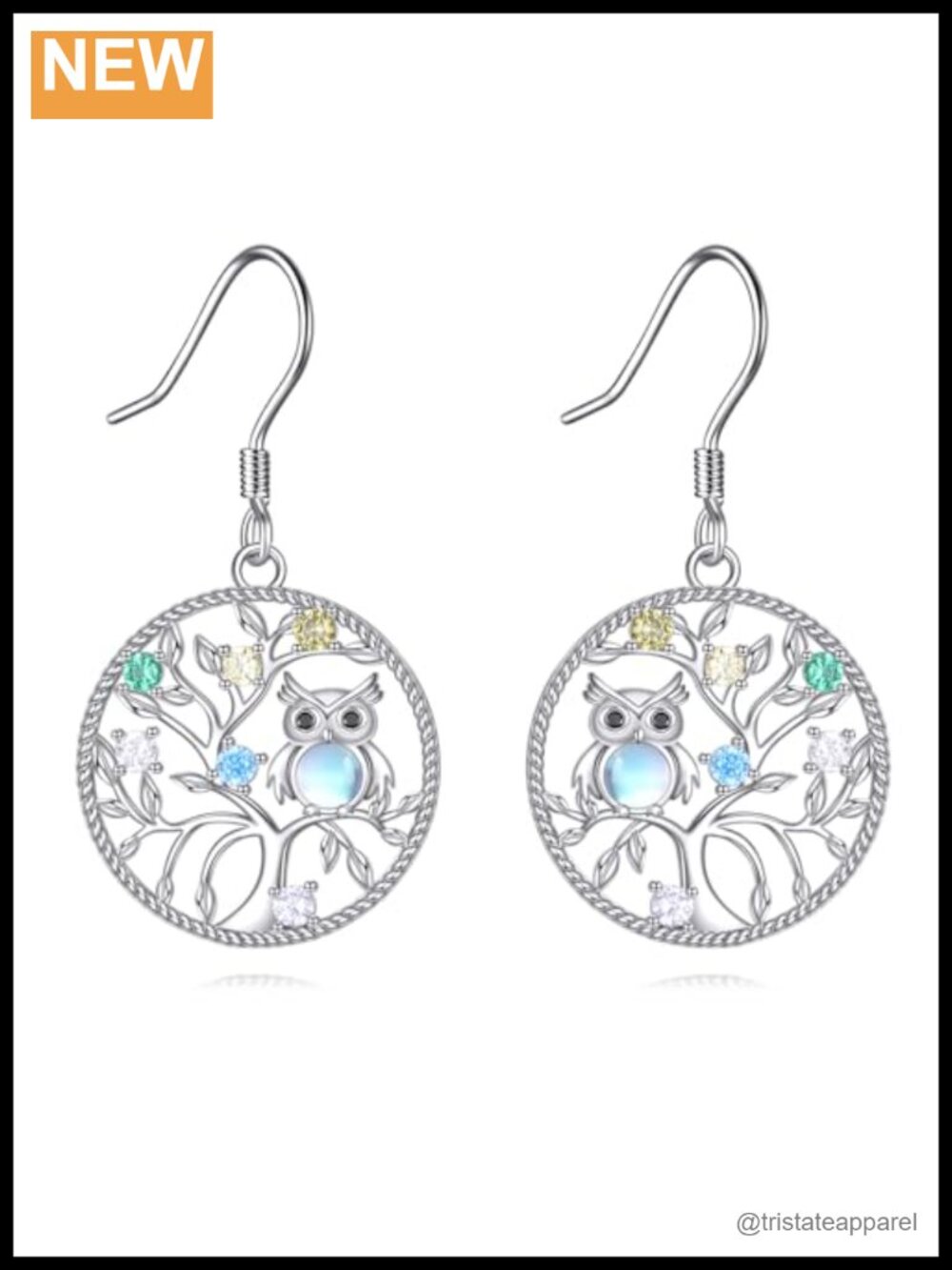 925 Sterling Silver Owl Tree of Life Dangle Earrings Women Gift Box